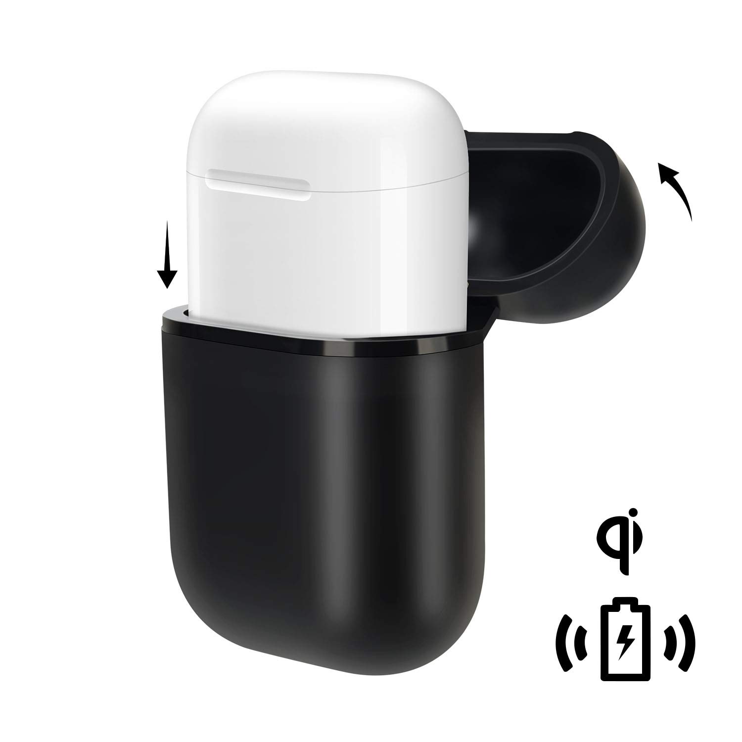 AirPods Wireless Charging Cover Case Hard Silicone Protective Skin for Airpods (Black)